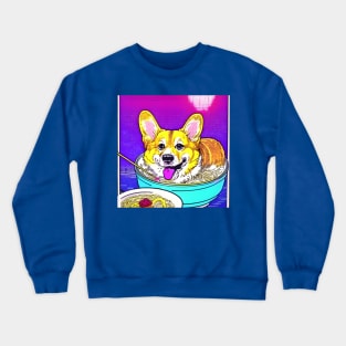 Corgi Eating Ramen Noodle Soup. Crewneck Sweatshirt